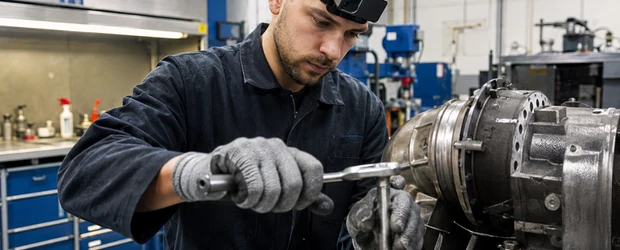 Mechanic servicing machinery with a head-mounted camera